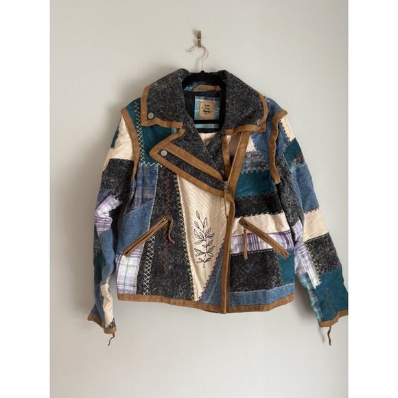 NEW Free People Leia Denim Suede Patched Moto Jacket Size XS $748 [jb] - Picture 7 of 10